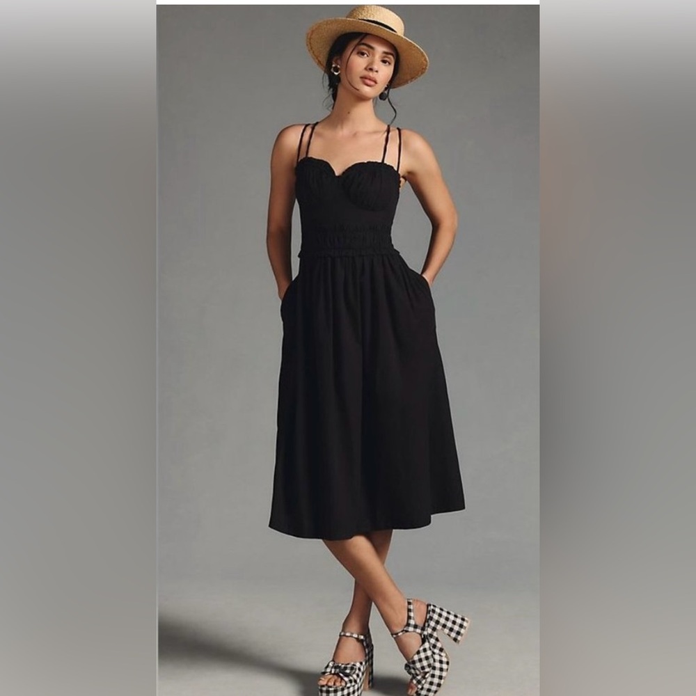 Anthropologie Black Smocked Midi Sundress